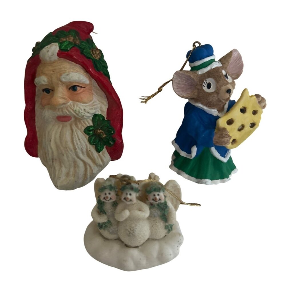 Vintage Christmas Ornament Bundle - Santa Mouse & Snowmen Figurines/Ornaments